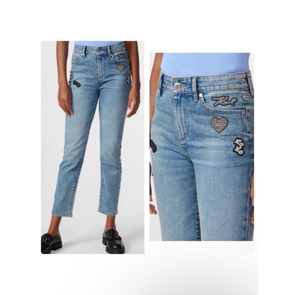 Karl Lagerfeld Straight Leg Patch Jeans